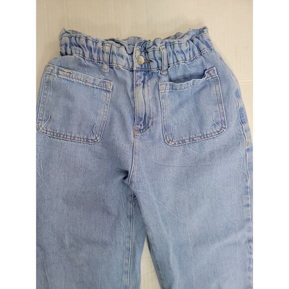 ZARA Barrel Jeans Womens SZ 4 High Rise Scrunch Waist Patch Pocket - Picture 3 of 9